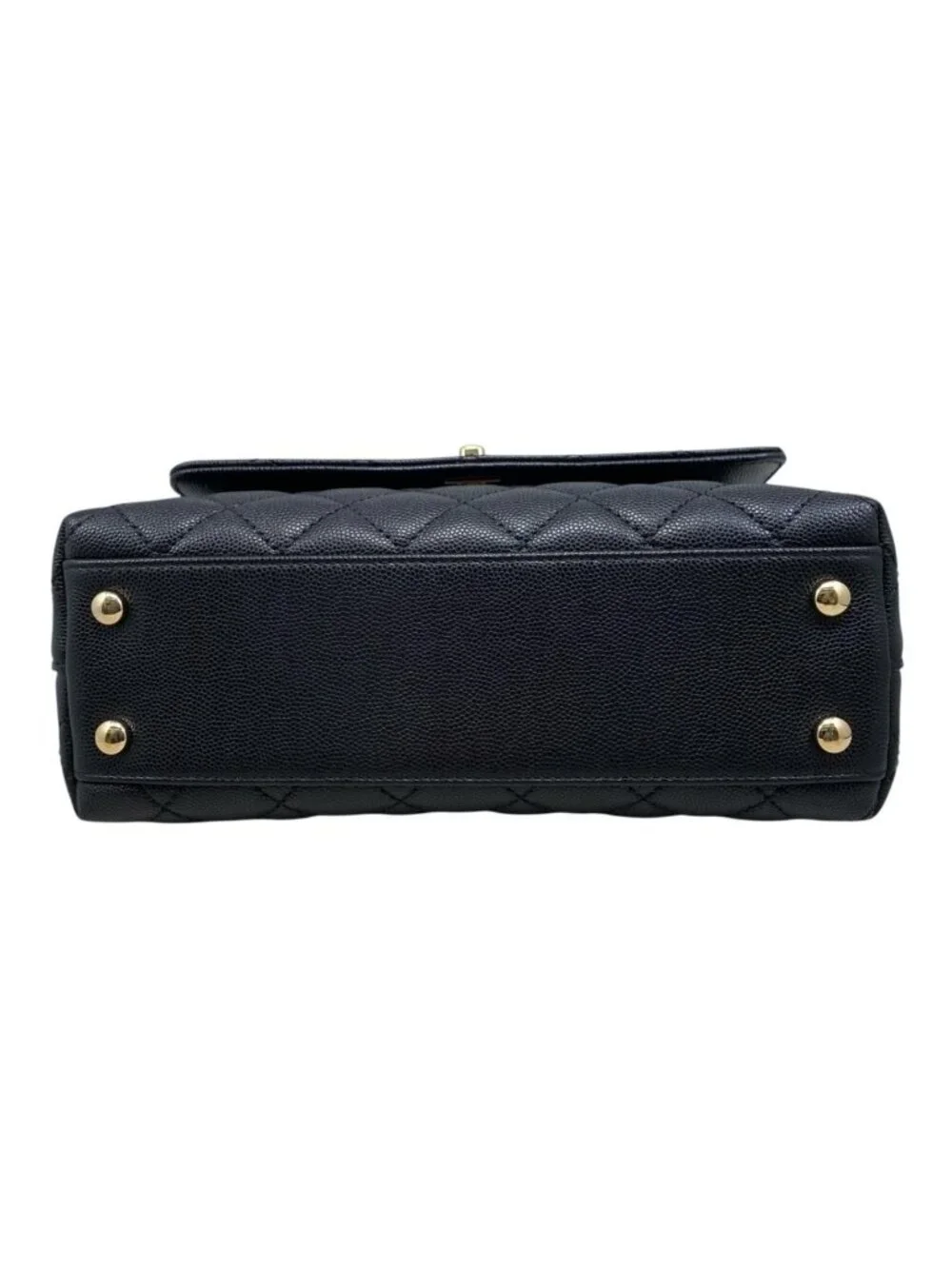 Chanel Shoulder Bag Top Handle Flap Coco XS Quilted Caviar Leather CC Logo Gold